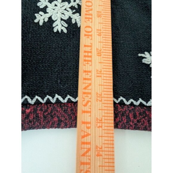 All Points Embroidered Santa Cardigan Womens Size Small Black Winter Full Zip - Picture 10 of 10